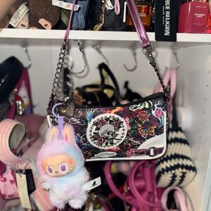 Ed Hardy Black and White Skull Floral Handbag